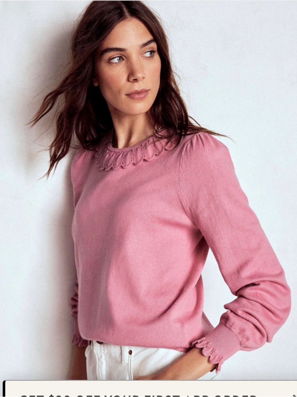 NWT Boden Pink Melina Cotton Ruffle Sweater- Pink